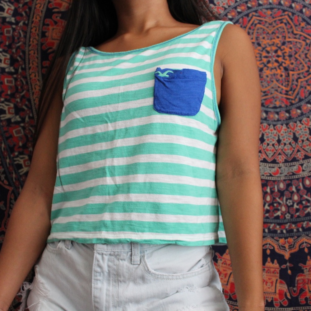green and white striped tank top